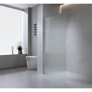 100cm Reeded Single Shower Glass Screen with Nickel Wall & Floor U Brackets