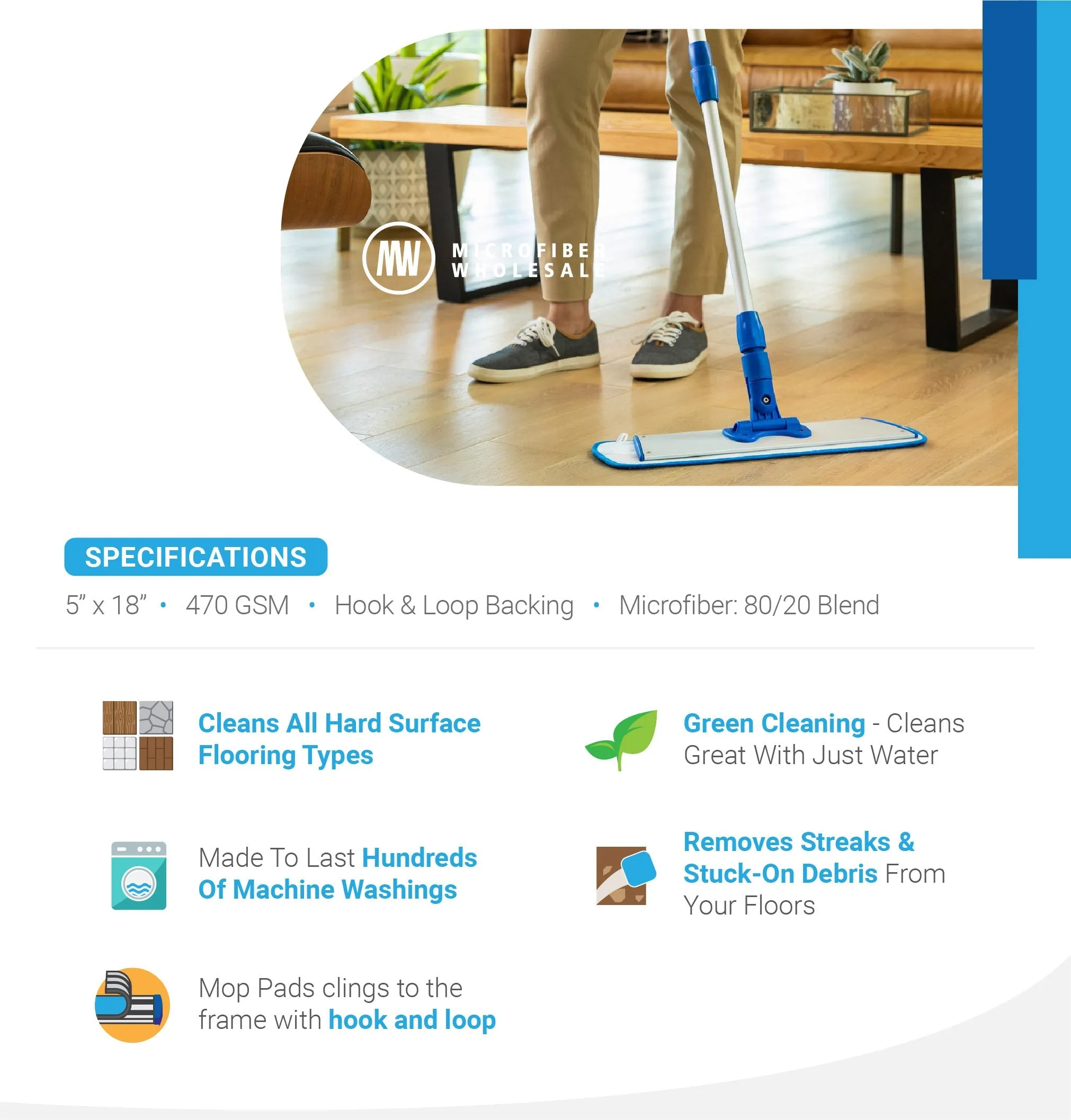18 Pack of 18" Microfiber Wet Mop Pad