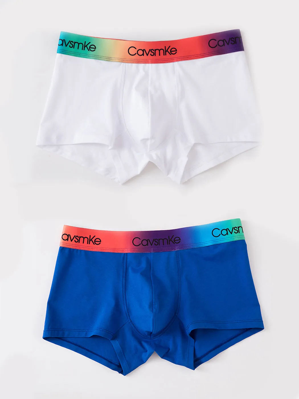 2 Pack Men's Cotton Sexy Antibacterial Rainbow Waistband Trunks