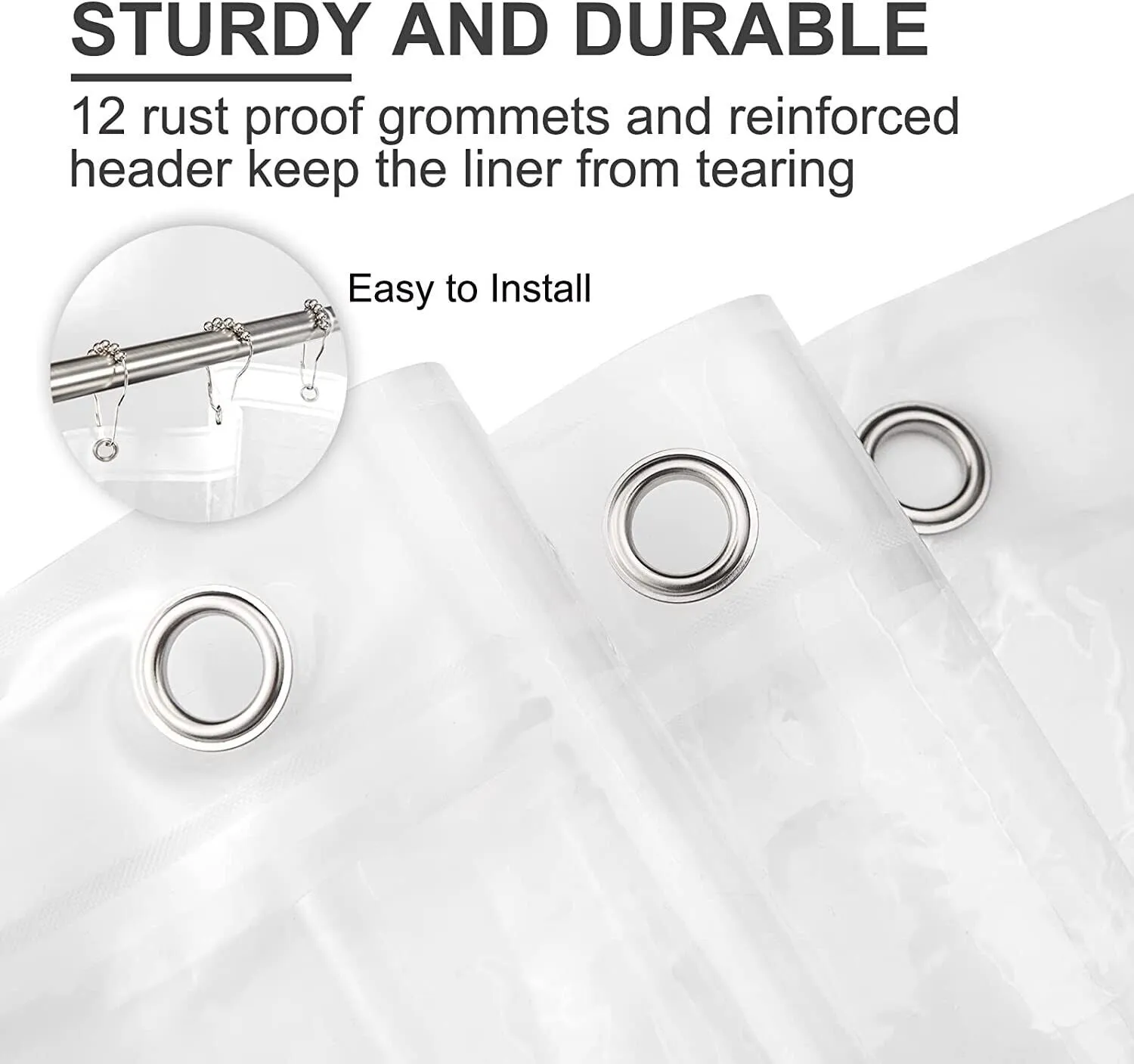 (2 Pack) PEVA Super Heavy Weight Shower Curtain Liner 5G W/ 3 Magnets 70" x 72"