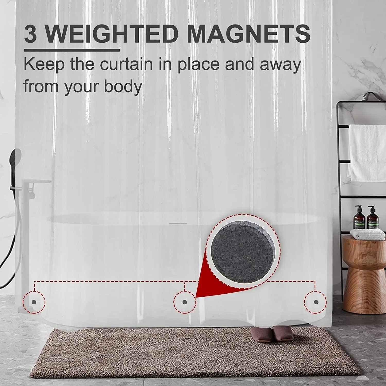 (2 Pack) PEVA Super Heavy Weight Shower Curtain Liner 5G W/ 3 Magnets 70" x 72"
