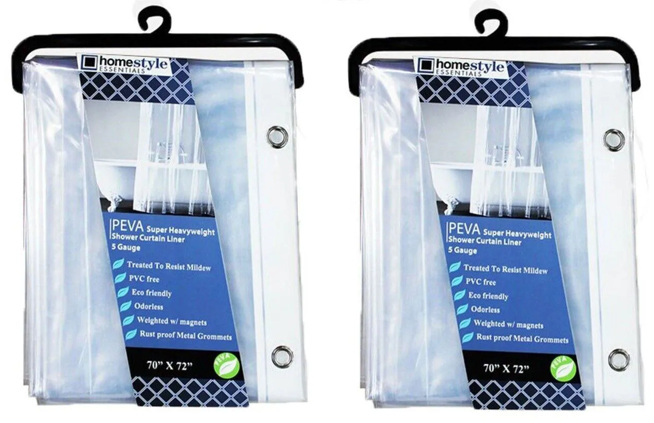 (2 Pack) PEVA Super Heavy Weight Shower Curtain Liner 5G W/ 3 Magnets 70" x 72"