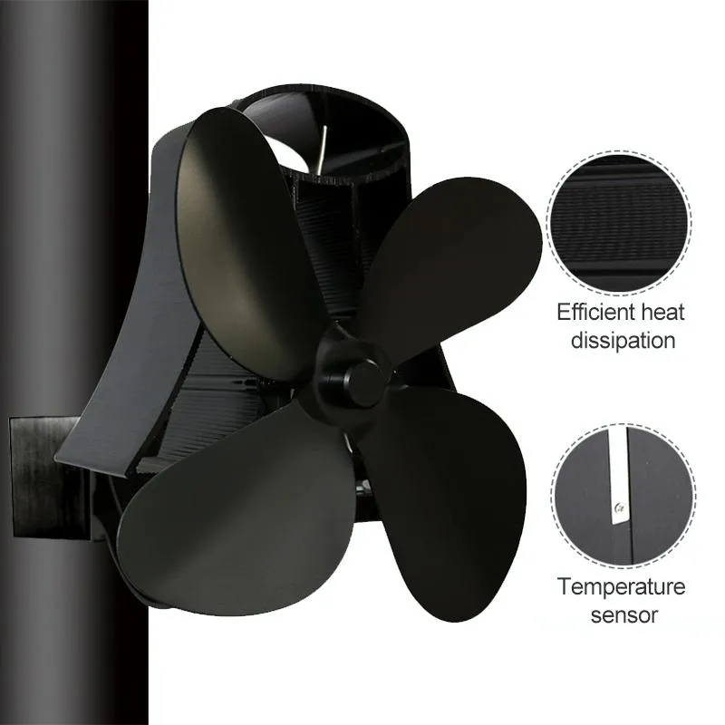 4-Blade Heat Powered Fireplace Stove Fan | Aluminium | Silent Eco-Friendly Operation