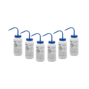 6PK Performance Plastic Wash Bottle,  Sodium Hypochlorite (Bleach), 500 ml - Labeled (2 Color)