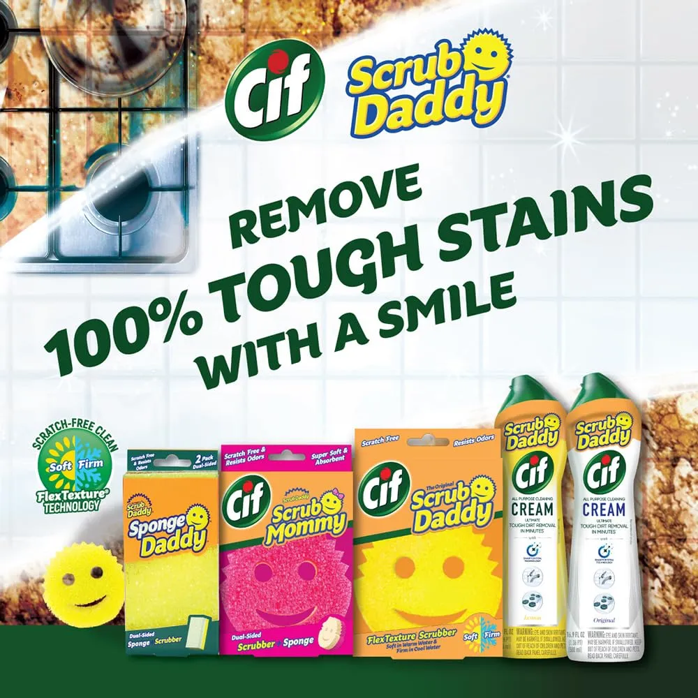 Cif Scrub Mommy Dual-Sided Cleaning Scrubber   Sponge, Scratch-Free Multipurpose Dish Washing & Home Cleaning Sponge Pad, Scrubbing Pad with FlexTexture & Odor-Resistant for Kitchen, House & Outside