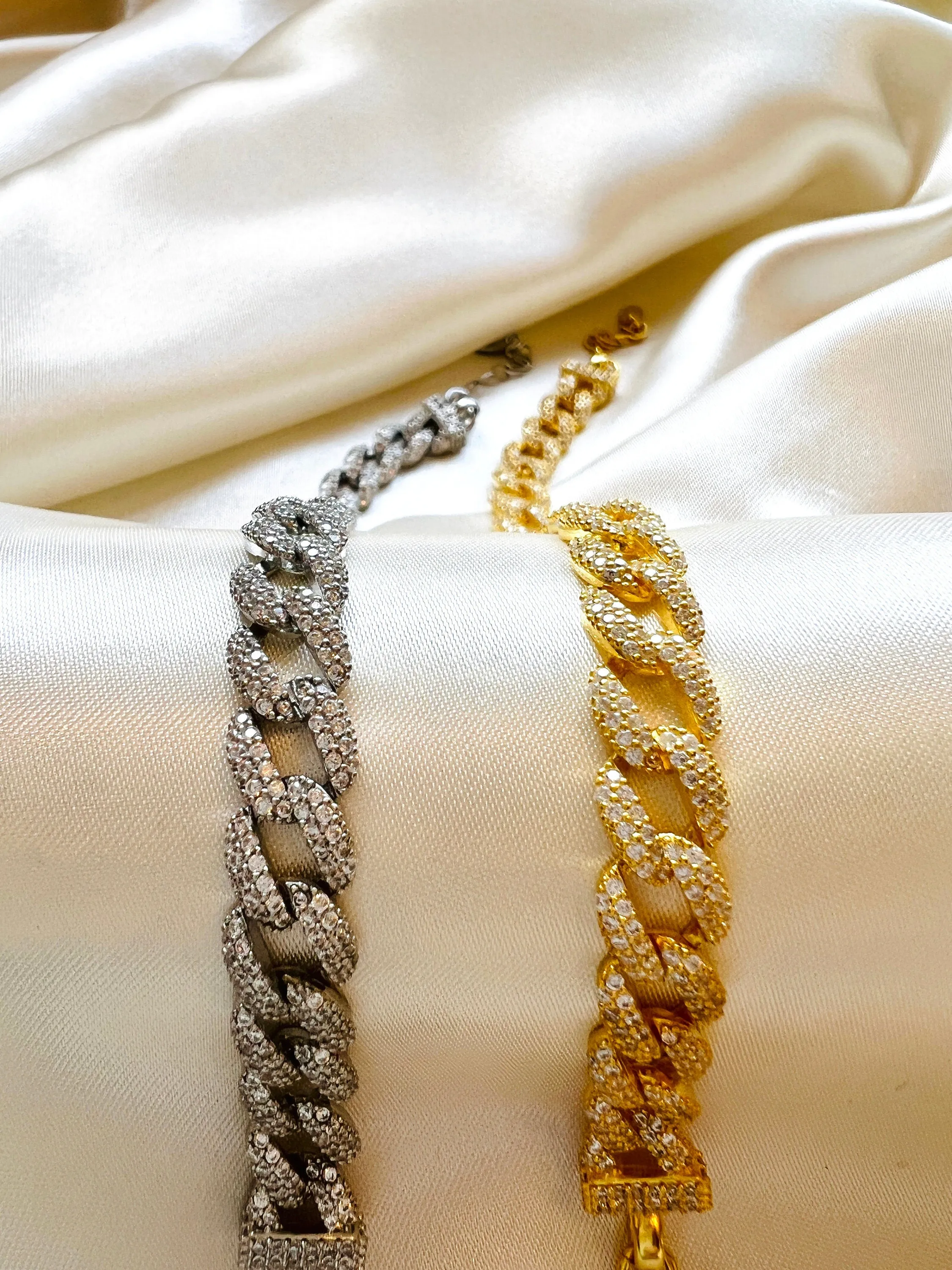 Cuban Chain Bracelet in 925 Sterling Silver| Cz Miami Cuban Link Bracelet| Curb Chain Bracelet with Cubic Zirconia| Thick Chain Bracelet