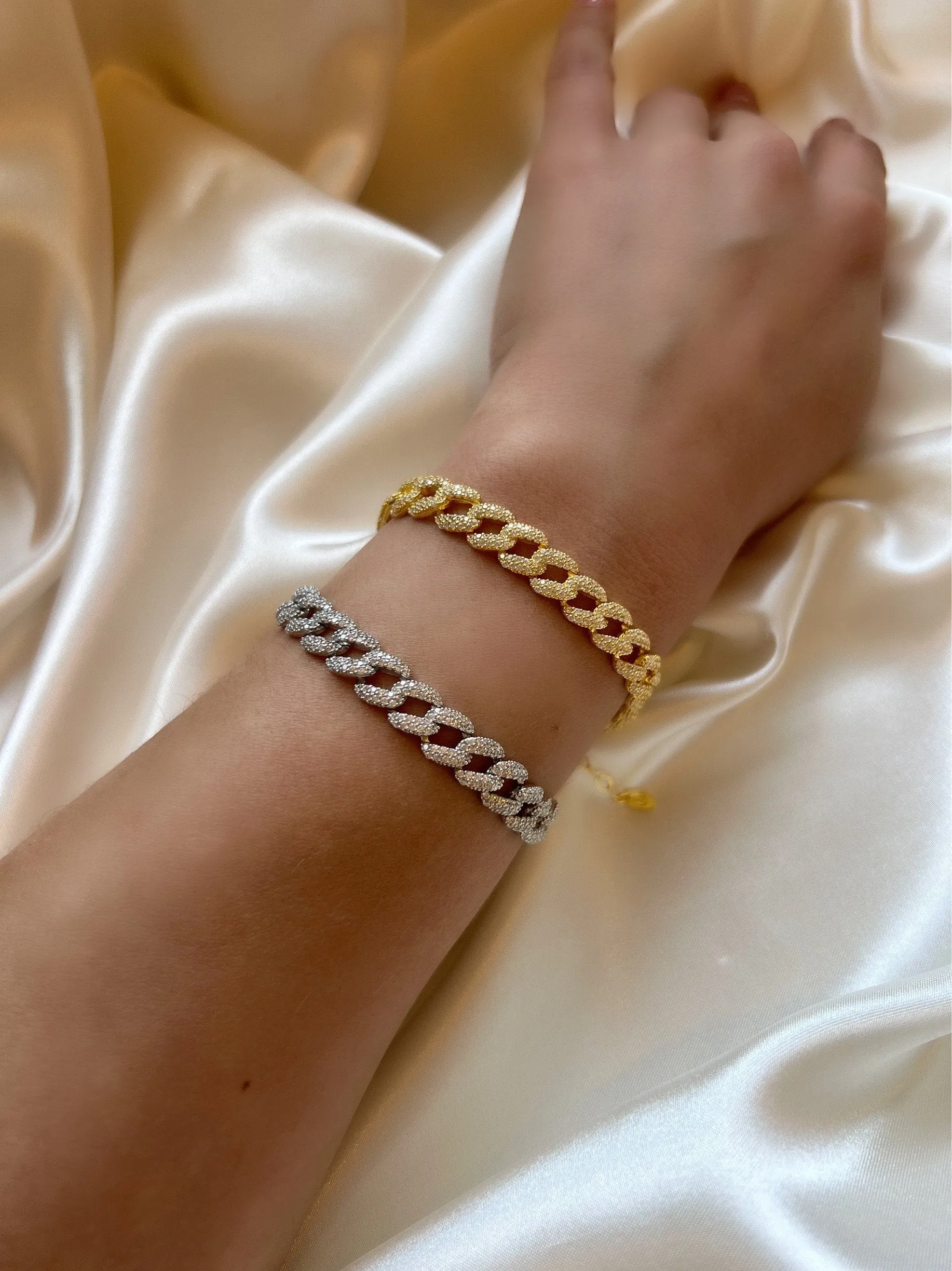 Cuban Chain Bracelet in 925 Sterling Silver| Cz Miami Cuban Link Bracelet| Curb Chain Bracelet with Cubic Zirconia| Thick Chain Bracelet
