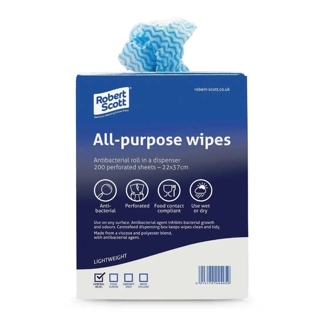 DN843 Robert Scott All-Purpose Antibacterial Cleaning Cloths Blue (Pack of 200)
