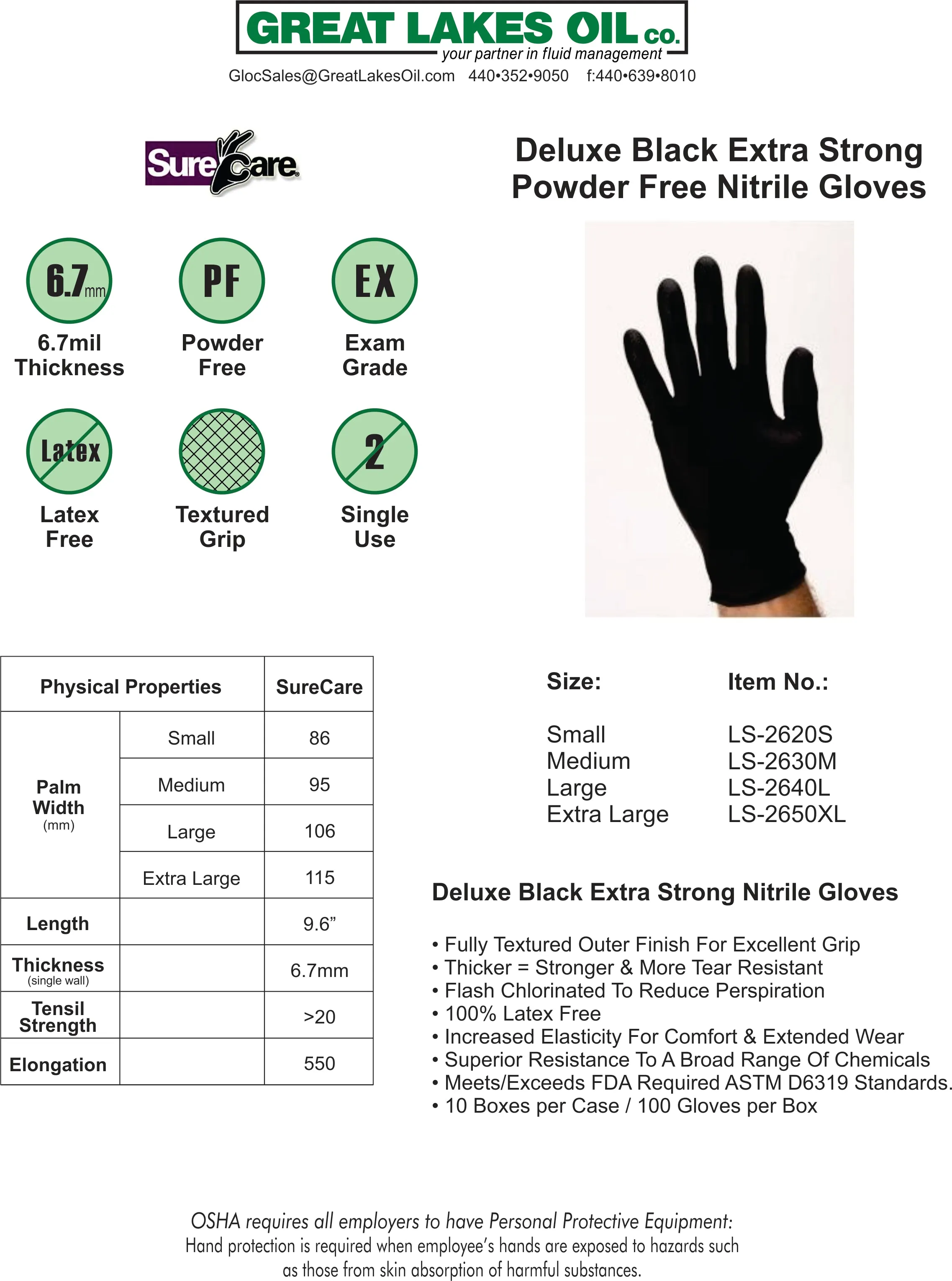 SureCare Deluxe Black 6.7mil. Nitrile Glove