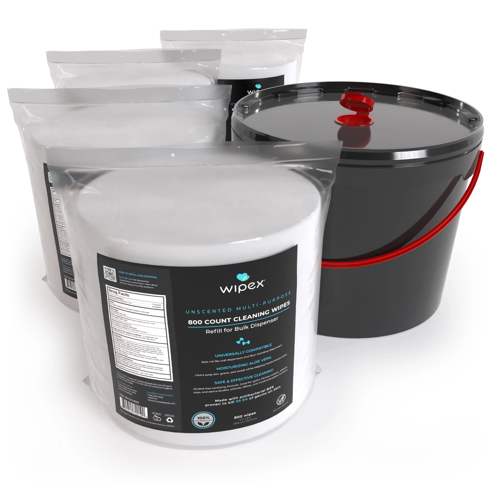 Wipex Antibacterial Bulk Gym Wipes Refill Roll 800ct | Skin-Safe 98.9% Natural Formula | Biodegradable Cloth